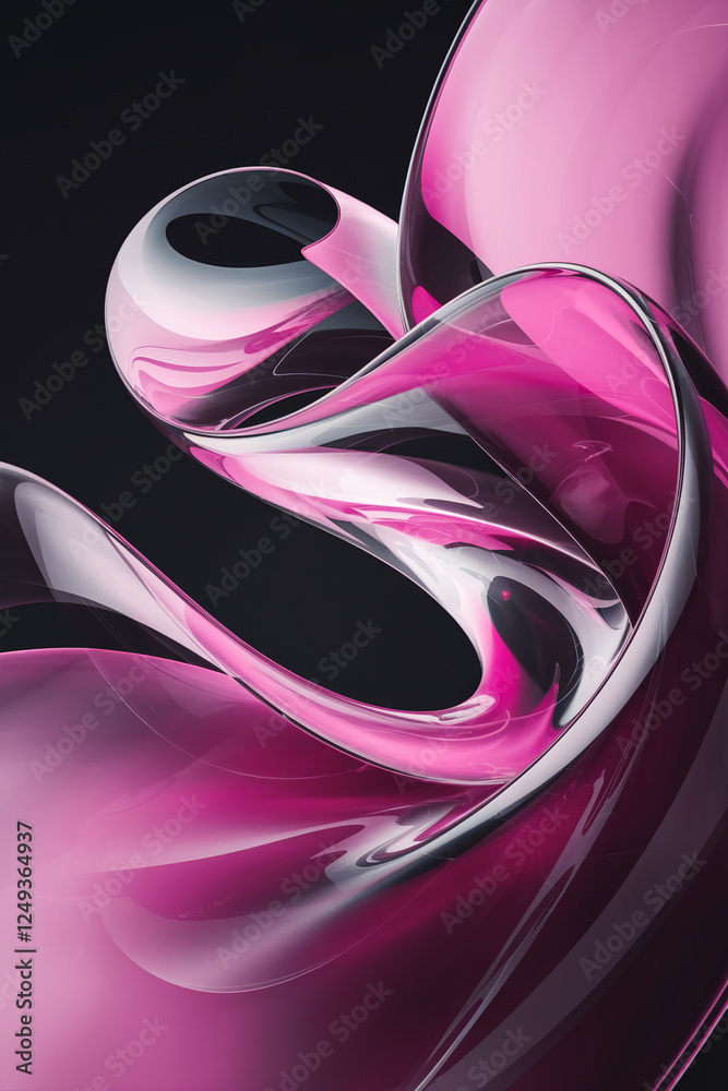Aufkleber Abstract design with flowing transparent curves in pink and clear glass, creating fluid motion and dynamic energy. Digital 3D fluid shape