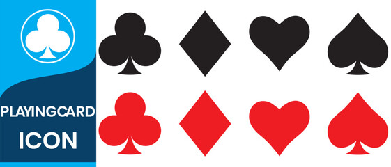 Card suit icons vector, clubs diamonds hearts spades icons, Casino Poker and gambling graphic elements, Outline icon, red, black. Playing Cards icons isolated on white background. Vector illustration.