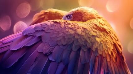 Fototapeta premium Close-up of vibrant bird feathers in soft light