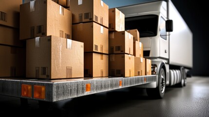 Delivery truck loaded with cardboard boxes parked in a warehouse, showcasing logistics operations