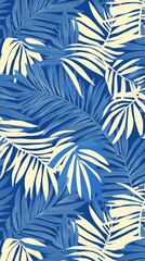 Tropical foliage pattern in blue and white tones creating a fresh and vibrant look for decor