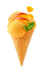mango-ice-cream-cone-with-mint-leaf