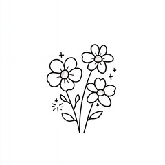 Simple Black Line Art Flowers Illustration