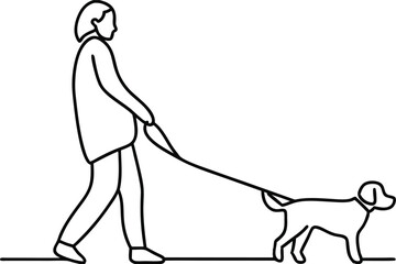 one line drawing of a person walking their dog