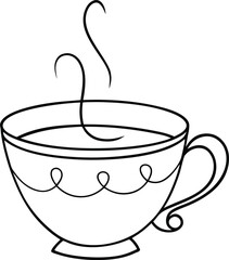 one line drawing of a cup of tea with steam