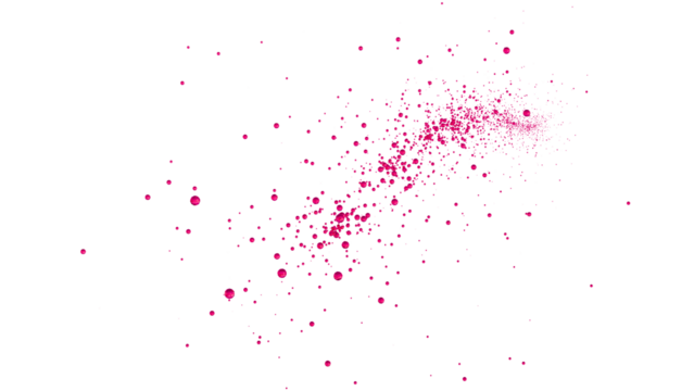 赤いガラスの球体が粒子のように散乱