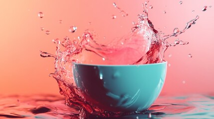 Pink liquid splashing out of a bowl