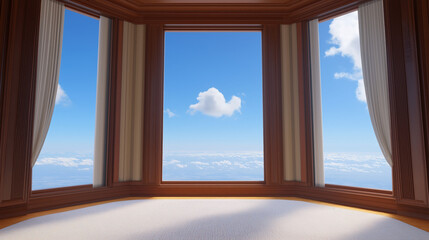 Fototapeta premium bright room with large windows showcasing clear blue sky and clouds