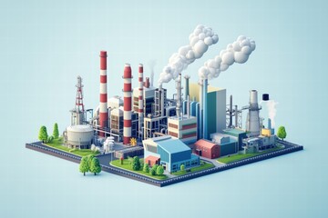 Obraz premium Graphic layouts illustrating industrial facilities with smoke and modern architecture