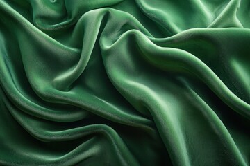 Fototapeta premium Smooth, rich green satin fabric draped elegantly, showcasing its luxurious texture