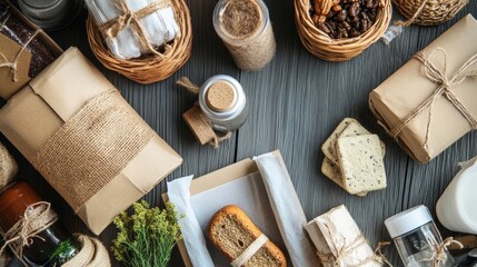 Fototapeta premium Gift boxes and baking supplies on a rustic table