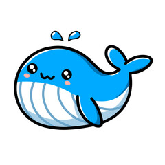 Cute Cartoon Blue Whale with Cheerful Face Clip Art Illustration