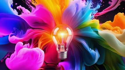 colorful paints exploding from a light bulb