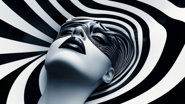 Surreal black and white striped background portrait