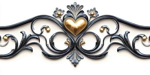 Ornate Golden Heart Metalwork Decorative Design