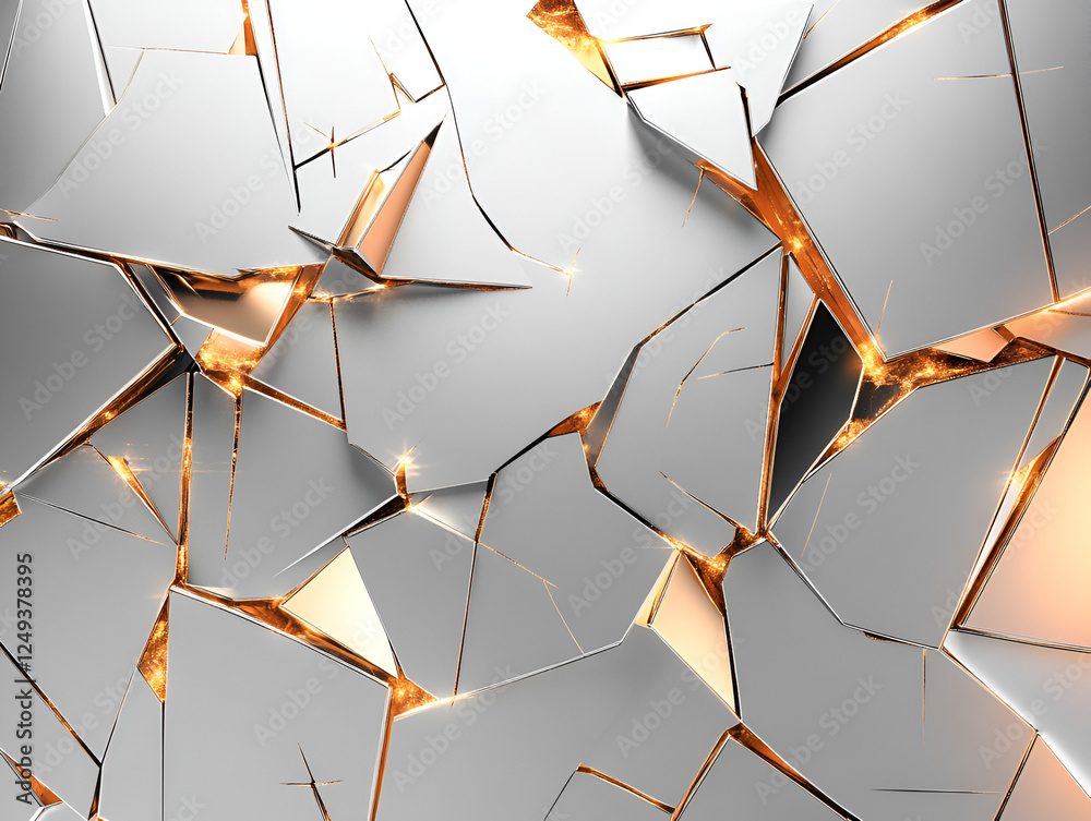Poster shattered metallic surface: an abstract, futuristic texture of a shattered metallic surface with jag
