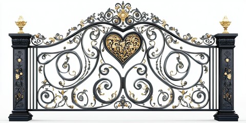 Elegant Black And Gold Ornate Wrought Iron Gate