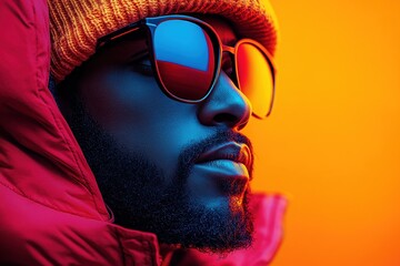 Stylish young man with sunglasses and colorful background in urban setting