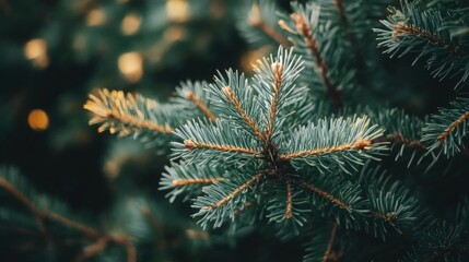 Close Up Of Pine Branch With Soft Focus And Warm Lighting