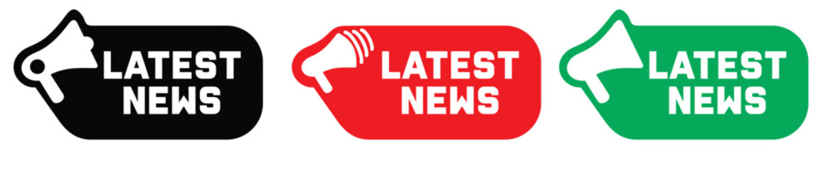 Latest news with megaphone. Breaking and live news. Announce loudspeaker icons. Vector illustration.