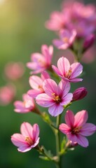 Delicate pink flowers sway gently in the breeze, spring, garden blooms