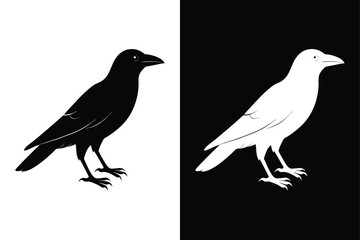 Striking Crow Silhouette Icon Crisp Black & White Vector.