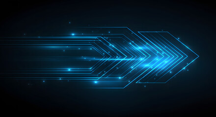 Obraz premium Futuristic Digital Arrows with Glowing Blue Light Streaks in Motion and abstract technology background