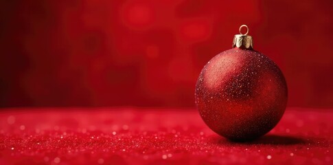 Glittering Christmas ball on red velvet background, Festive, Decorative, Christmas