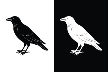 Striking Crow Silhouette Icon Crisp Black & White Vector.