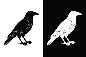 Striking Crow Silhouette Icon Crisp Black & White Vector.