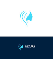 Obraz premium Vector logo template featuring an elegant womans face silhouette. Ideal for a medspa, beauty salon, wellness center, dermatology, or cosmetics brand.