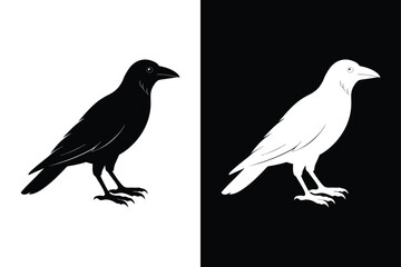 Black and White Crow Bird Vector Icon.