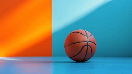 Vibrant basketball on colorful surface with geometric background