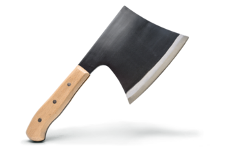 Large cleaver knife with wooden handle isolated on white background.