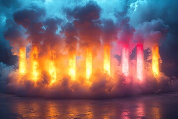 Spectacular science show with colorful smoke and light effects during a live demonstration