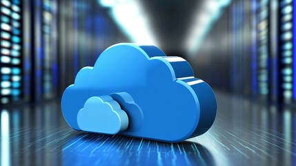 Cloud computing icon rendered over digital background in data center environment