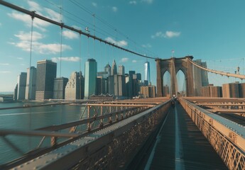 Fototapeta premium Pixelated New York City Skyline From Brooklyn Bridge
