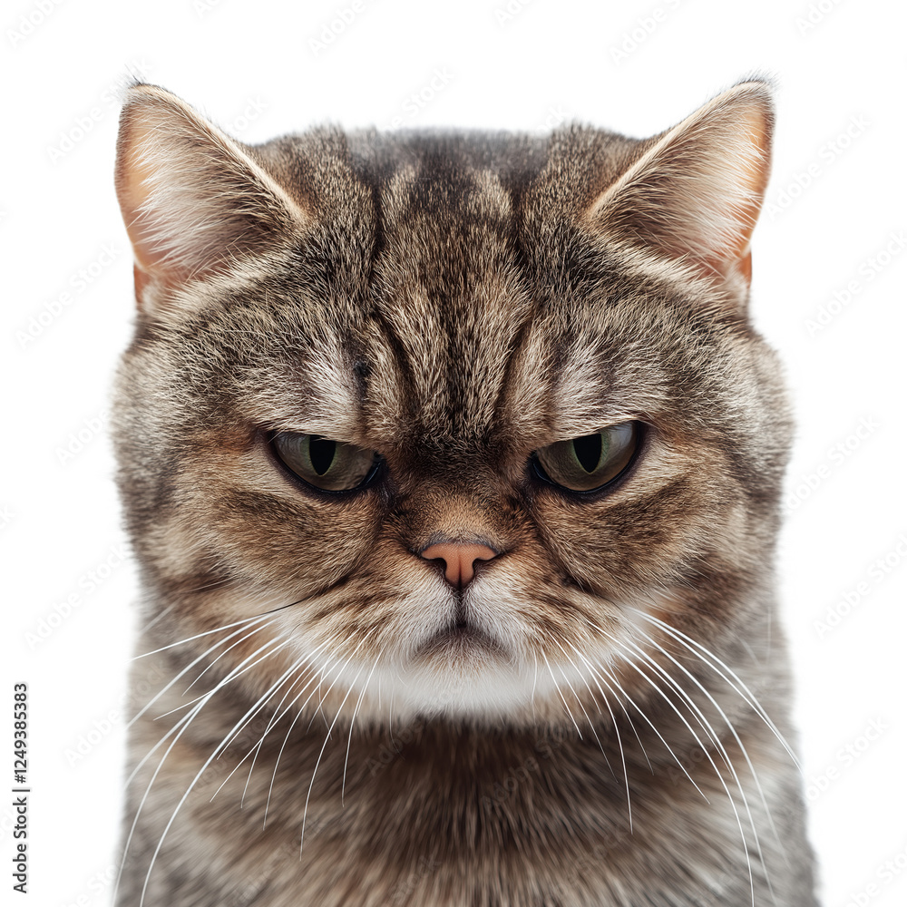 Wall mural grumpy cat isolated on transparent background – expressive feline with attitude