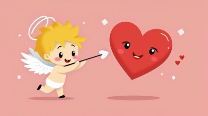 Cupid's heartfelt letter for valentine's day celebration romantic couple banner whimsical love theme playful environment