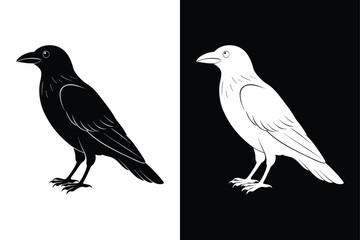 Download Crow Silhouette Vector Icon Bold Black & White.