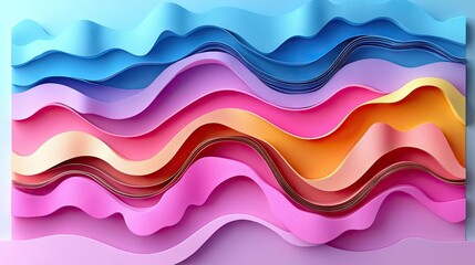 Abstract layered paper design with flowing waves in vibrant colors.