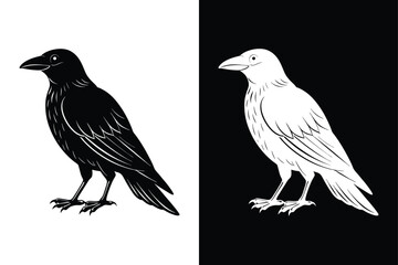Download Crow Silhouette Vector Icon Bold Black & White.