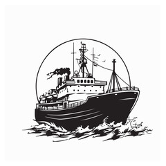 Cargo Ship Vector Isolated Stock Illustrations on white background.