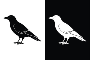 Download Crow Silhouette Vector Icon Bold Black & White.
