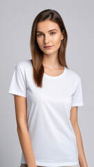 Fototapeta premium portrait of a young woman white tshirt mock up vertical view mobile use