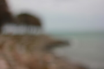 A dreamy view of the shore on an overcast day.