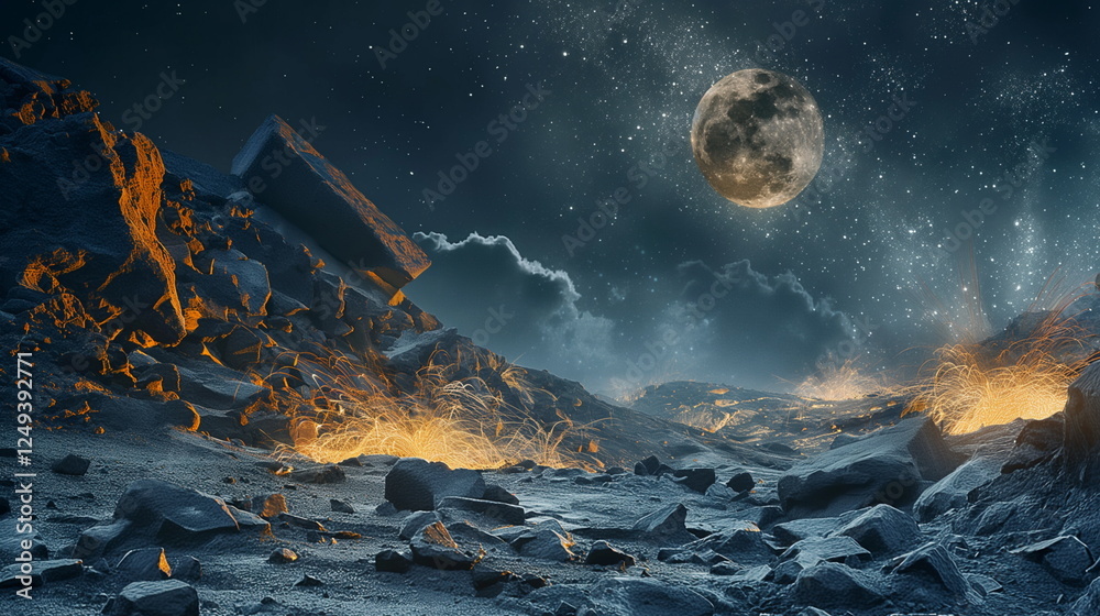 Wall mural a waste heap at night illuminated by the moon with_009