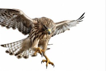 Fototapeta premium Talons of Danger: An Isolated Close-up of a Hawk's Attacking Claws on White Background