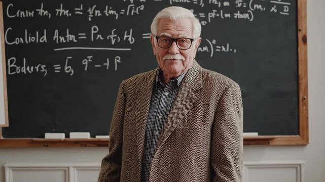 Elderly professor teaching advanced mathematics in classroom. Generative ai