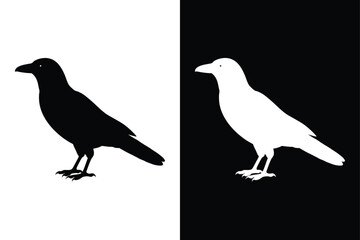 Minimalist Crow Silhouette Vector Icon in Black & White.